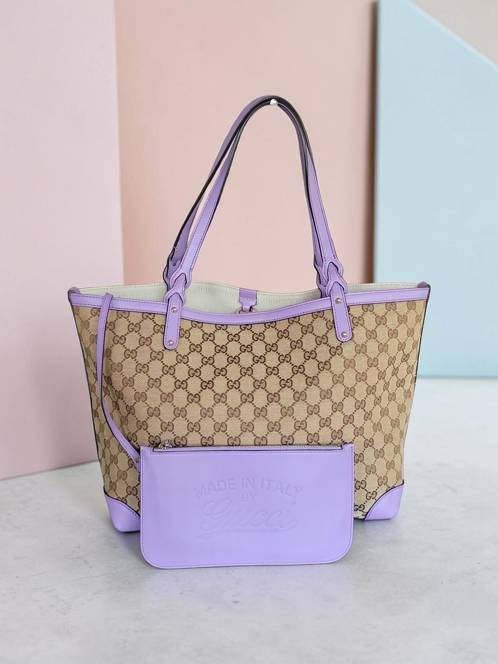 Gucci GG Canvas Craft Tote Bag Lavender